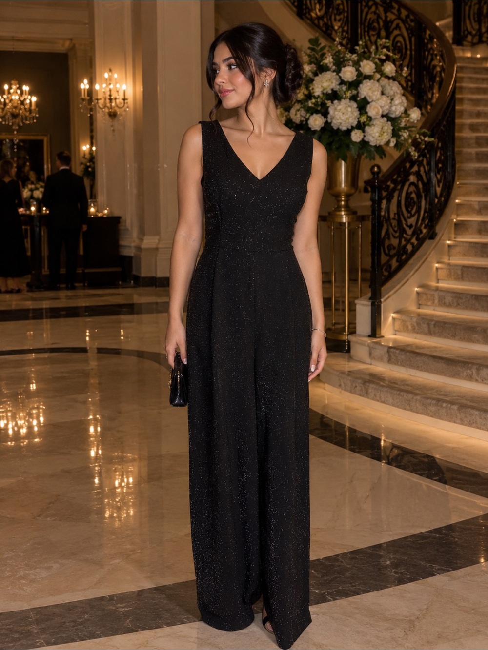 Calvin Klein Black Sparkle Sleeveless V-Neck Maxi Dress